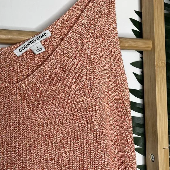 SOLD Country Road Orange Multi Knit Tank Top Size L Sleeveless V Neck Casual - Picture 8 of 13